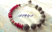 bransoletka z lawą wulkaniczną i koralem