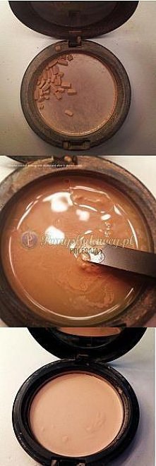 pokruszony puder to nie problem, wystarczy, że wymieszasz go z odrobiną alkoholu i zostawisz na noc do odparowania