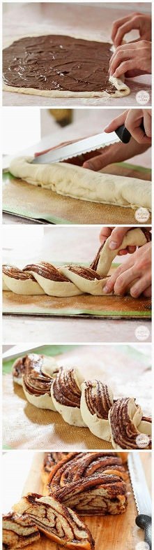 Nutella Chleb pleciony

Oto, co trzeba:

½ łyżeczki drożdży
1 szklanka ciepłej wody
2 ½ szklanki mąki
1 łyżeczka soli
1 łyżka cukru
½ szklanki Nutella
Kukurydziana na odkurzanie...