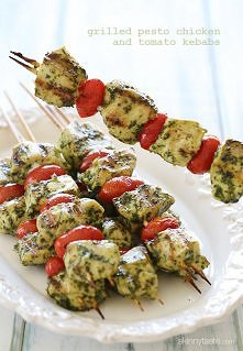Grilled Pesto Chicken and Tomato Kebabs