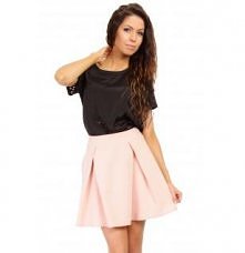 SPÓDNICA ROZKLOSZOWANA KONTRAFAŁDY PUDROWA