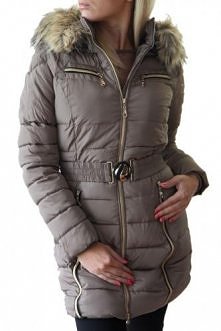 S-WEST - Płaszcz Kawowy Pikowany z Futrem