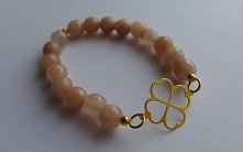 Bransoletka- jadeit z pozłacaną koniczynką- Made by Monja