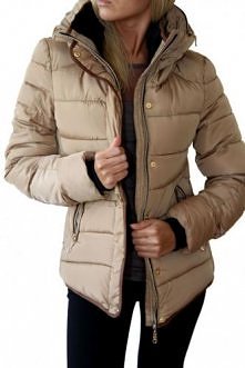 S-WEST - Pikowana Beżowa Kurtka z Kapturem