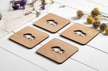 Komplet 4 drewnianych podkładek pod kubek ŻUBR