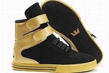Black and Gold Supras High Top TK Society Skateboard Sneakers - Mens