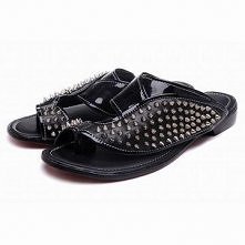 2012 Summer Fashion Christian Louboutin Spikes Mens Leather Sandals Black