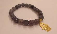 Szary jadeit + pozłacana zawieszka Hamsa