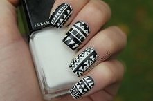 Paznokcie z Motywem Azteckim w Czerni i Bieli <3