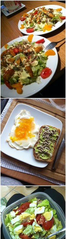 pinacolada, pasta z awokado i sałatka z tuńczykiem i jajkiem