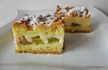 Kruche ciasto z rabarbarem, lub innymi owocami + budyń, jest pysznie, omnomnom