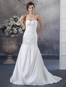 Trumpet/Mermaid Sweetheart Satin Sweep Train Ruched Wedding Dresses