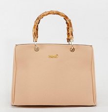 Beżowa torebka z bambusową rączką