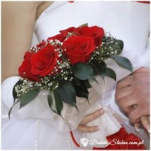 Bukiet ślubny - róże, gipsówki