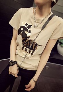 Gold Tone Horse Pattern Short Sleeve T Shirt