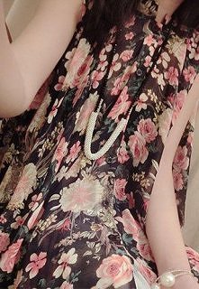 Butterfly/Floral Print Button Front Tank Top Pleated Blouse