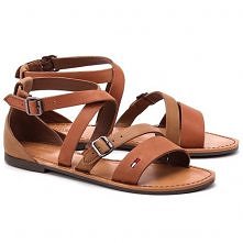 TOMMY HILFIGER - Suzzy 1A - Brązowe Sk&oacute;rzane Sandały Damskie - EN56817094