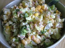 Sałatka z brokułami i kaszą gryczaną
 
Składniki: 
kasza gryczana sucha (100g) 
½ brokuła (250g) 
kukurydza (100g) 
ogórki kiszone (200g) 
2 jajka (120g) 
cebula (100g) 
jogurt ...