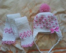 komplecik na szydełku wiosenna czapka i szaliczek