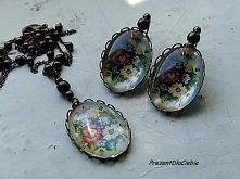 polne kwiaty komplet ażurowy kolczyki i wisior na łańcuszku