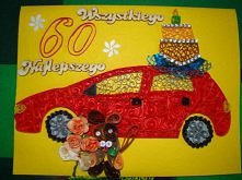 Kartka urodzinowa - autko z pieskiem