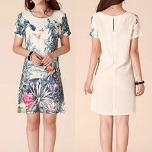 Retro Big Bird Floral Print Short-sleeved Dress