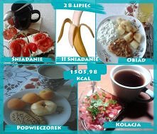 28 Lipiec:
Śniadanie: kromka chleba żytniego owsianego Oskroba z serkiem Almette z chrzanem, plasterki pomidora, herbata zielona z pigwą Big Active.
II Śniadanie: banan
Obiad: K...