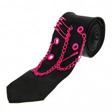 Czarny krawat z różowymi dodatkami