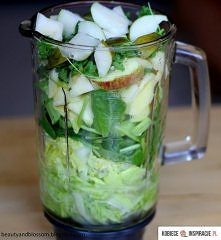 Składniki:
1 1/2 szklanki wody
główka sałaty rzymskiej drobno posiekanej
3, 4 łodygi selera naciowego
pół filiżanki świeżego szpinaku
1 jabłko
1 gruszka
1 banan
sok z 1/2 cytryn...