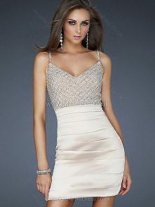 Sheath/Column Spaghetti Straps Satin Short/Mini Rhinestone Cocktail Dresses