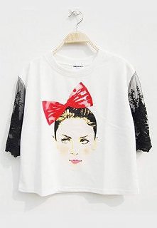 Korean Style Bowknot Lace Spliced Short-Length Loose T-shirt