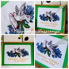 KLIKNIJ W ZDJĘCIE!!! Pomysł na prezent ślubny: Gołębie - obraz wykonany haftem krzyżykowym