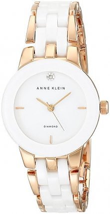 Stalowa bransoleta pokryta PVD w kolorze złotym i ceramiczny biały pasek świetnie wyglądają w tej wersji.