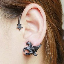 Fashion Horse Pendant Conjoined Stud Earrings