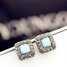 Fashion Rhinestone Sapphire Square Stud Earrings