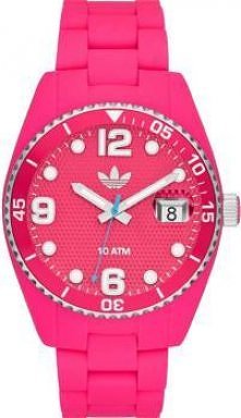 Różowy zegarek marki Adidas z białymi indeksami.