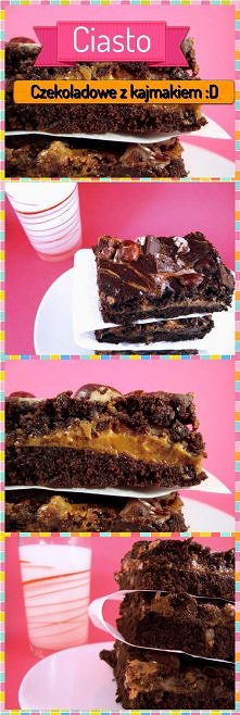 SKŁADNIKI: 4 jajka 240 ml oleju 60 ml mleka 100 g cukru 180 g mąki łyżeczka soli łyżeczka proszku do pieczenia 80 g kakao 170 g czekolady puszka kajmaku 130 g posiekanych orzech...