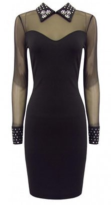 CZARNA SUKIENKA Z SIATECZKĄ I KOŁNIERZEM