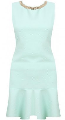 MIĘTOWA SUKIENKA Z ŁAŃCUSZKIEM WYTŁACZANA FALBANA