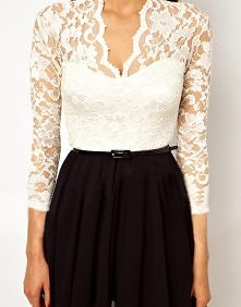 white lace long sleeve dress Joining together black chiffon