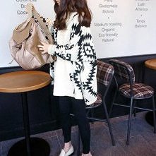 European Style Loose Fitting Geometric Figure Cardigan