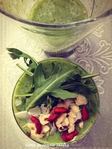 Koktajl z rukolą,gruszką i bananem. 

Link do przepisu w pierwszym komentarzu.