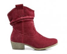 Bordowe, zamszowe kowbojki.