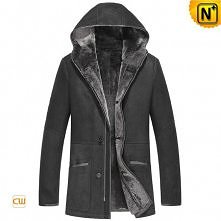 Black Hooded Shearling Coat for Men CW856046
