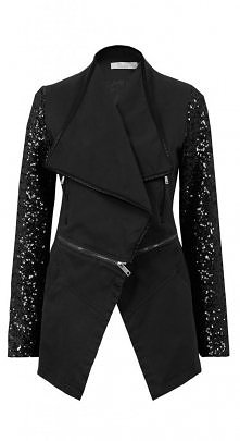 CZARNA KURTKA Z CEKINOWYMI RĘKAWAMI