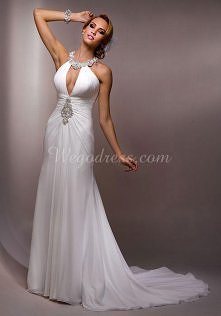 Frezowanie szyfonu bez rękawów Kolumna Imperium Halter suknia ślubna