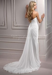 Kolumna Sweetheart bez rękawów z szyfonu Imperium Sąd Pociąg suknia ślubna