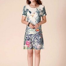 Retro Big Bird Floral Print Short-sleeved Dress