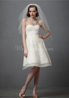 wstążka z organzy kochanie naturalne talii kolana długość suknia ślubna - wegdress.com