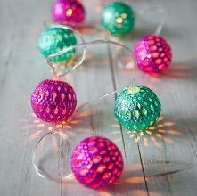 Battery Operated Pink & Teal Moroccan Orb Fairy Lights with 10 Warm White LEDs by Lights4fun